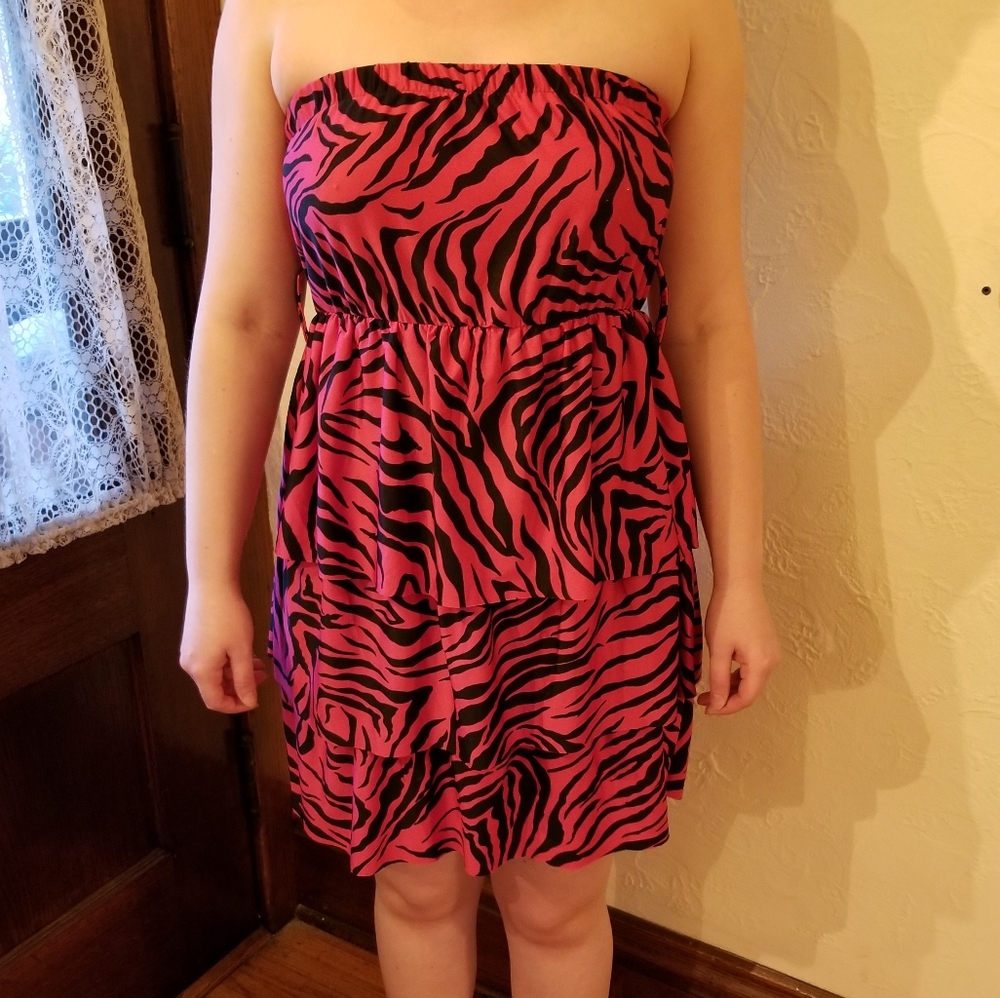 Strapless tiger striped hot pink dress